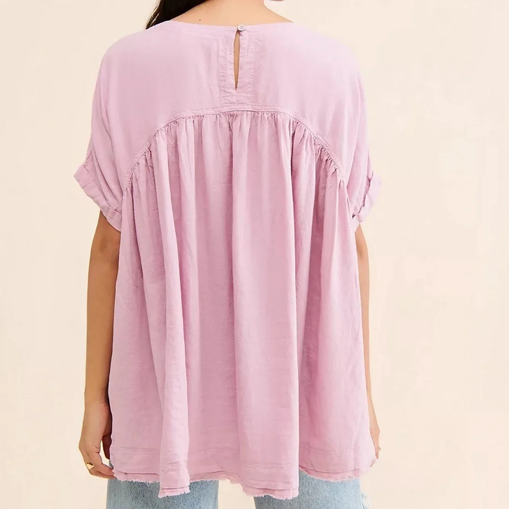 We The Free Moon City Top Oversized Linen Blend Tee in Lilac (XS) - Picture 2 of 7